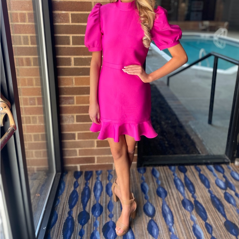 Puff-Sleeve Mini Dress in Vibrant Fuchsia
Pageant Interview dress